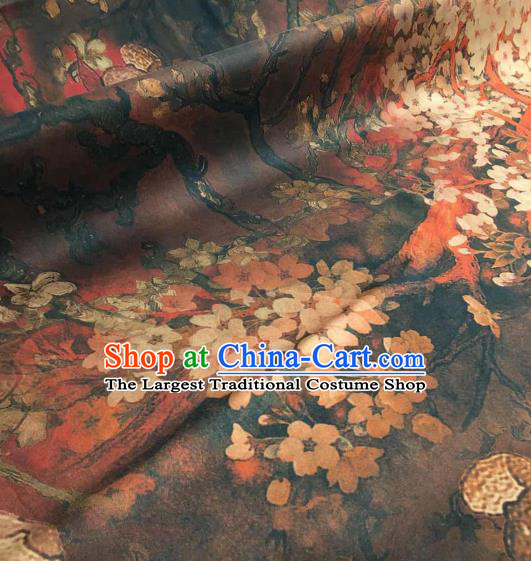 Asian Chinese Traditional Pear Flowers Pattern Design Brown Gambiered Guangdong Gauze Fabric Silk Material