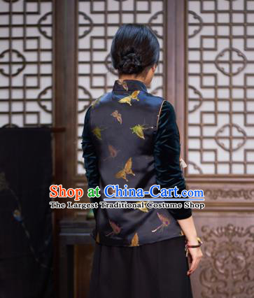 Top Grade Traditional Chinese Embroidered Black Brocade Vest Tang Suit Silk Upper Outer Garment for Women