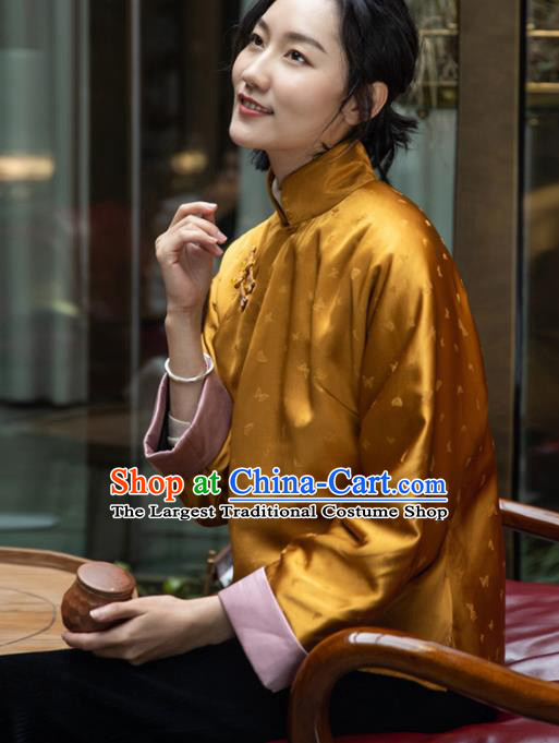 Top Grade Traditional Chinese National Golden Jacket Tang Suit Silk Upper Outer Garment for Women