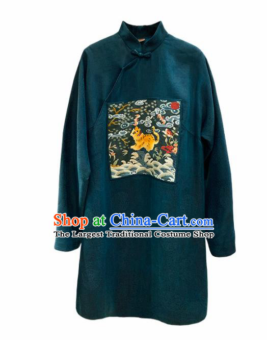Top Grade Traditional Chinese Embroidered Atrovirens Blouse Qipao Upper Outer Garment for Women
