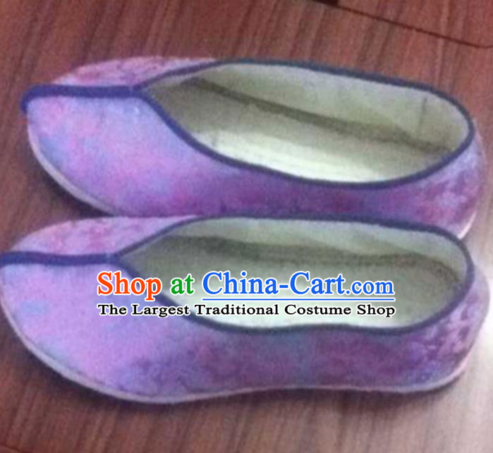 Chinese Traditional Satin Shoes Opera Shoes Hanfu Shoes Purple Embroidered Shoes for Women