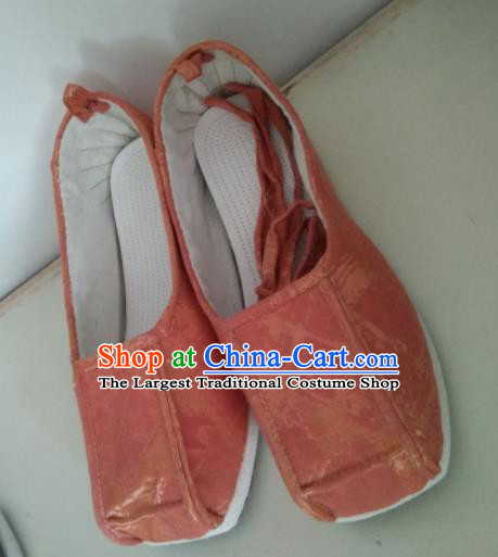 Chinese Kung Fu Shoes Orange Brocade Shoes Traditional Hanfu Shoes Opera Shoes for Men