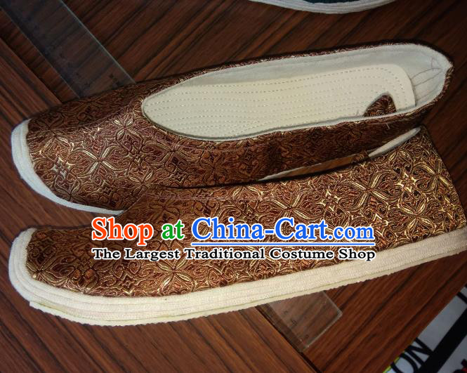 Chinese Kung Fu Shoes Brown Brocade Shoes Traditional Hanfu Shoes Opera Shoes for Men