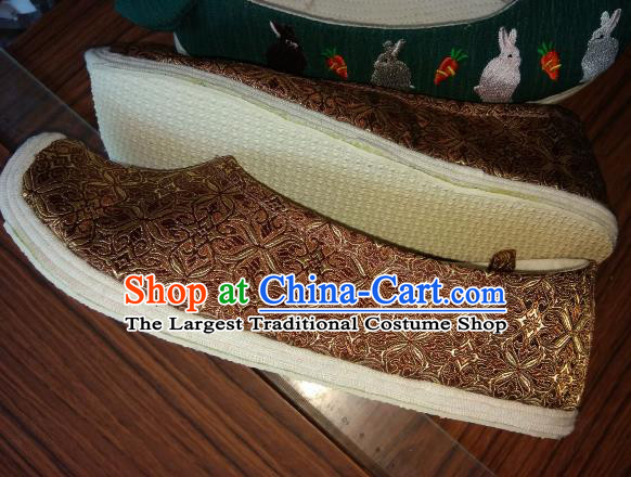 Chinese Kung Fu Shoes Brown Brocade Shoes Traditional Hanfu Shoes Opera Shoes for Men