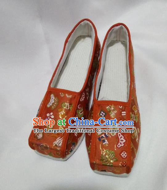 Chinese Traditional Orange Brocade Shoes Opera Shoes Hanfu Shoes Ancient Princess Shoes for Women