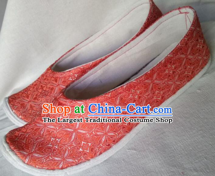Chinese Traditional Embroidered Orange Brocade Bow Shoes Opera Shoes Hanfu Shoes Ancient Princess Shoes for Women