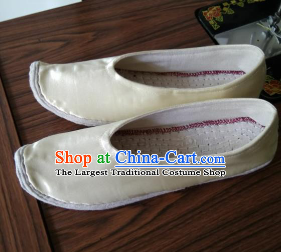 Chinese Kung Fu Shoes Beige Satin Shoes Traditional Hanfu Shoes Opera Shoes for Men