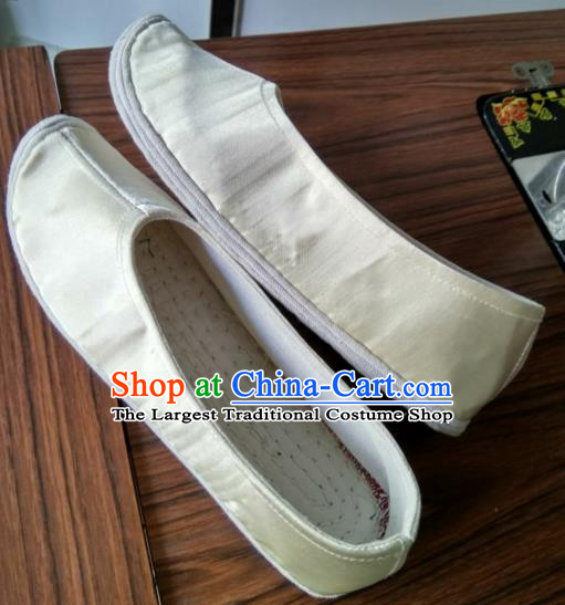 Chinese Kung Fu Shoes Beige Satin Shoes Traditional Hanfu Shoes Opera Shoes for Men