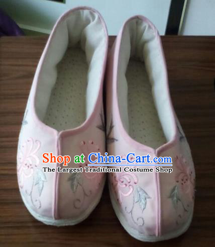 Chinese Traditional Handmade Embroidered Pink Shoes Opera Shoes Hanfu Shoes Ancient Princess Shoes for Women