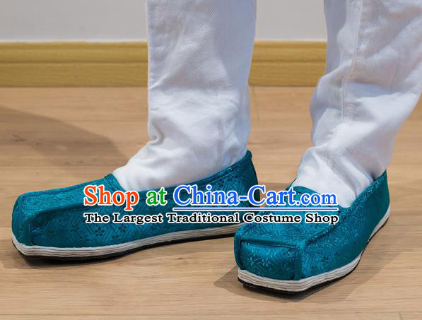 Chinese Handmade Kung Fu Shoes Blue Brocade Shoes Traditional Hanfu Shoes Opera Shoes for Men