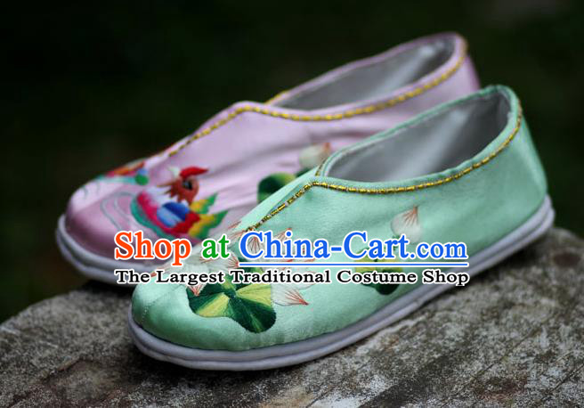 Chinese Traditional National Embroidered Mandarin Duck Lotus Shoes Hanfu Shoes for Women