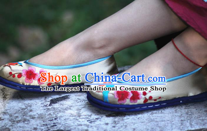 Chinese Embroidered Plum Blossom Satin Shoes Handmade Hanfu Shoes Traditional National Shoes for Women
