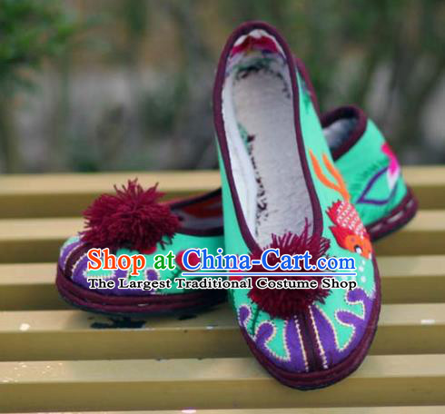 Chinese Handmade Embroidered Green Cloth Shoes Hanfu Shoes Traditional National Shoes for Women