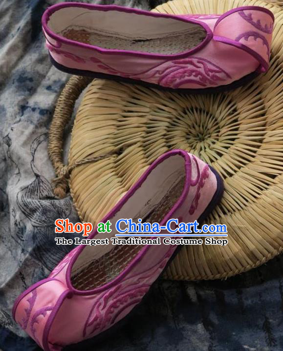 Chinese Handmade Pink Embroidered Shoes Hanfu Shoes Traditional National Shoes for Women