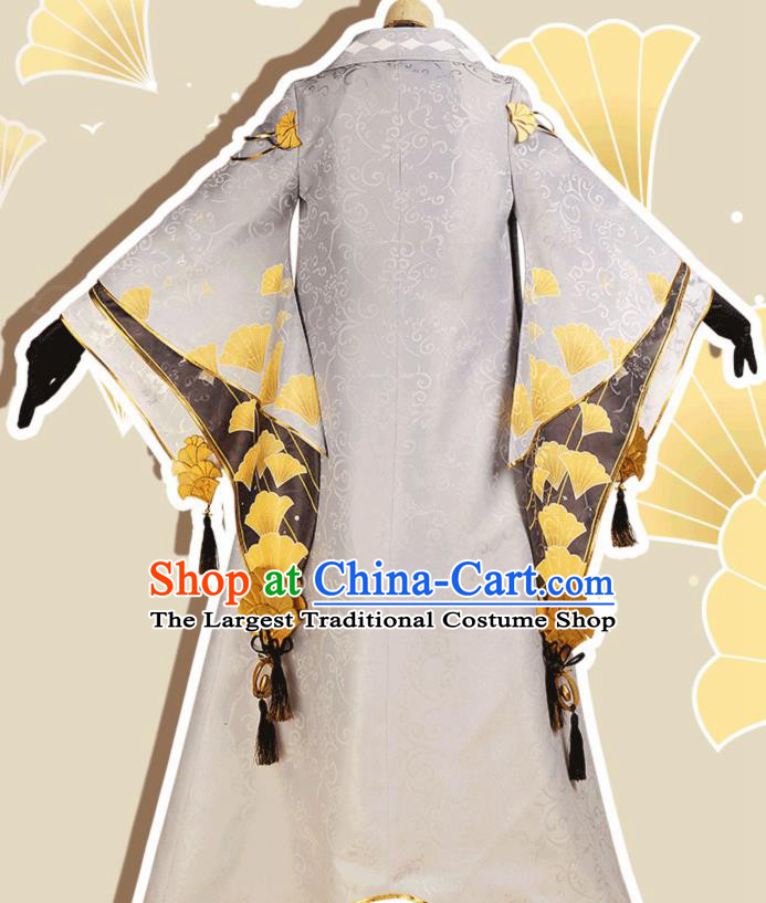 Chinese Cosplay Swordsman Printing Ginkgo Hanfu Cloting Traditional Ancient Prince Costume for Men