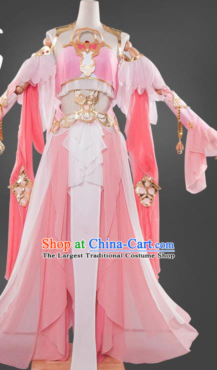 Chinese Cosplay Game Fairy Princess Pink Dress Traditional Ancient Female Swordsman Costume for Women