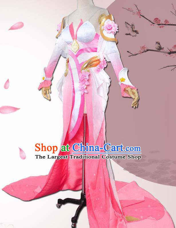 Chinese Cosplay Game Fairy Pink Dress Traditional Ancient Princess Female Swordsman Costume for Women