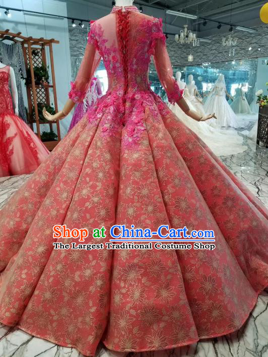 Custom Wedding Bride Costumes Rosy Full Dress Top Grade Bridal Gown for Women