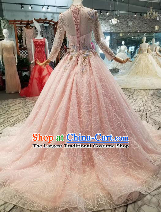 Custom Wedding Bride Costumes Chorus Pink Full Dress Top Grade Bridal Gown for Women