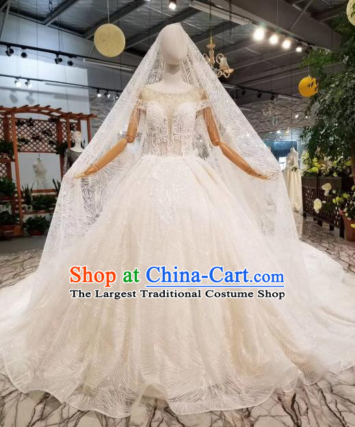 Custom Wedding Bride Costumes Chorus Embroidered Beads White Full Dress Top Grade Bridal Gown for Women