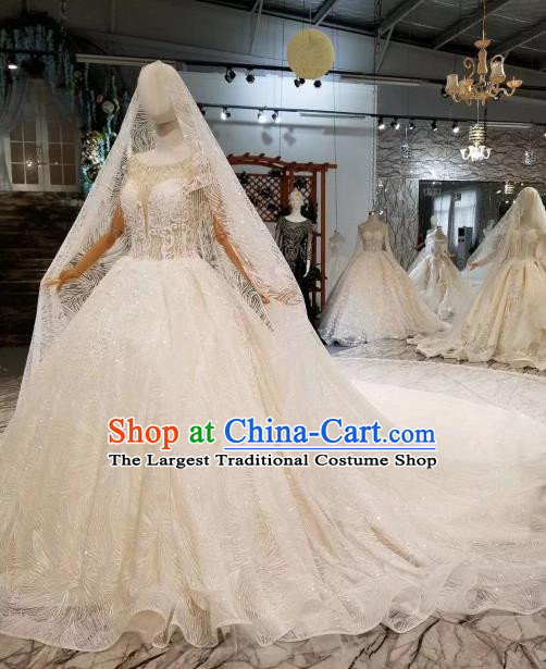 Custom Wedding Bride Costumes Chorus Embroidered Beads White Full Dress Top Grade Bridal Gown for Women