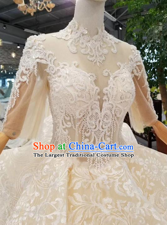 Custom Compere Embroidered Trailing Full Dress Wedding Bride Costumes Top Grade Bridal Gown for Women