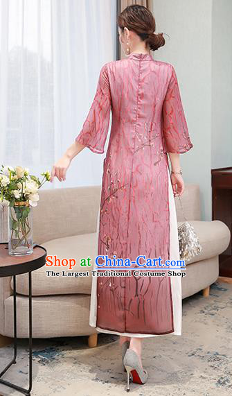 Chinese Traditional Compere Wine Red Organza Cheongsam Costume China National Qipao Dress for Women