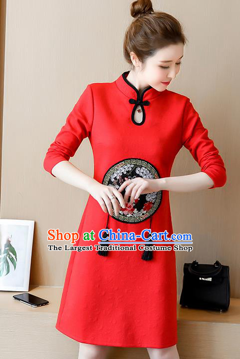 Chinese Traditional Red Cheongsam Costume China National Qipao Dress for Women
