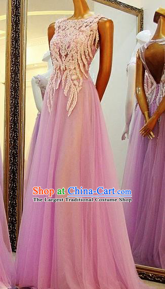 Custom Compere Embroidered Lilac Full Dress Wedding Bride Costumes Top Grade Bridal Gown for Women