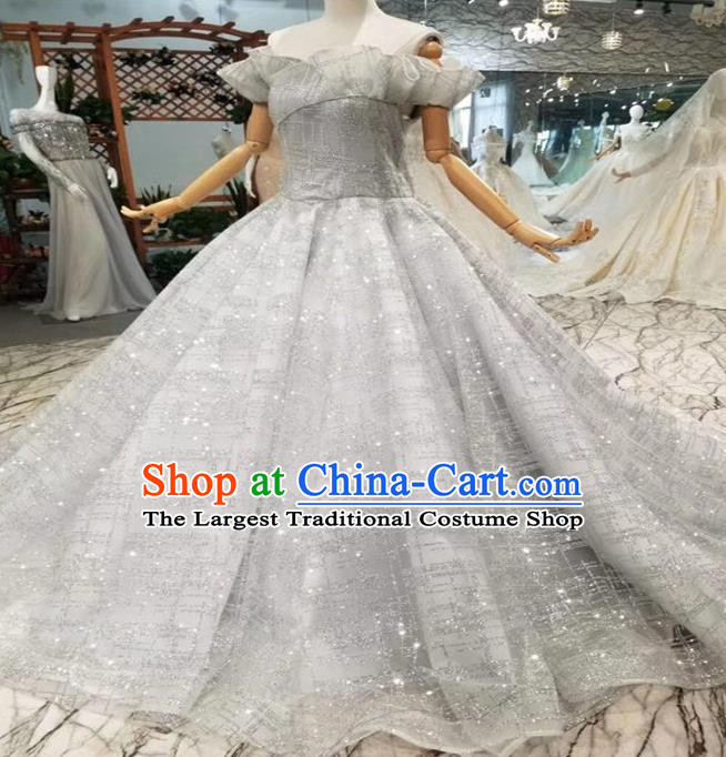Custom Compere Grey Full Dress Wedding Bride Costumes Top Grade Bridal Gown for Women