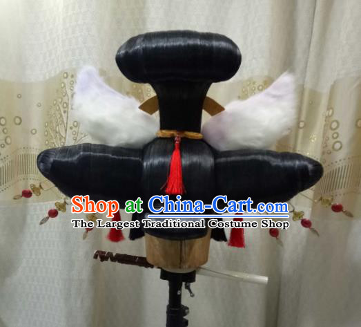 Chinese Cosplay Female Swordsman Black Wigs Ancient Imperial Consort Hair Chignon and Accessories for Women