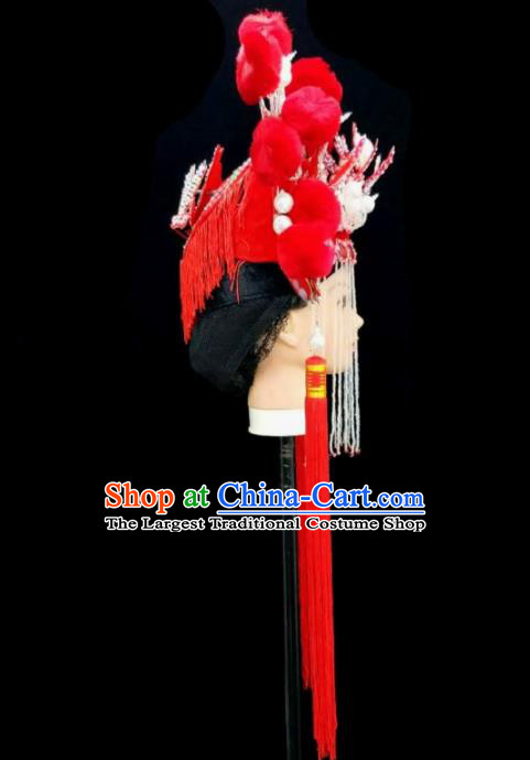 Chinese Traditional Peking Opera Queen Red Hat Handmade Beijing Opera Diva Hair Accessories for Women