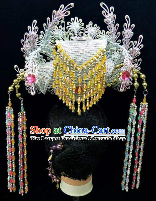 Chinese Traditional Peking Opera Queen Blue Phoenix Coronet Hairpins Handmade Beijing Opera Diva Hair Accessories for Women