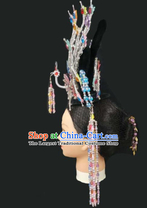 Chinese Traditional Peking Opera Queen Colorful Phoenix Crown Hairpins Handmade Beijing Opera Diva Hair Accessories for Women