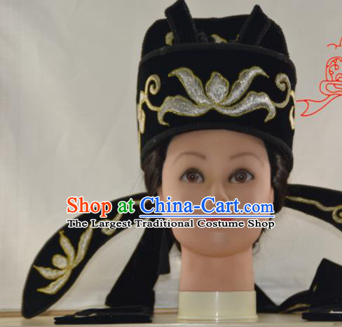 Chinese Traditional Peking Opera Scholar Black Hat Handmade Ancient Nobility Childe Headwear for Men