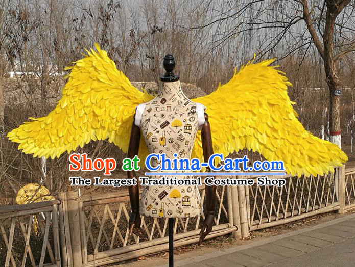 Professional Halloween Stage Show Yellow Feather Angel Wings Brazilian Carnival Catwalks Prop for Women