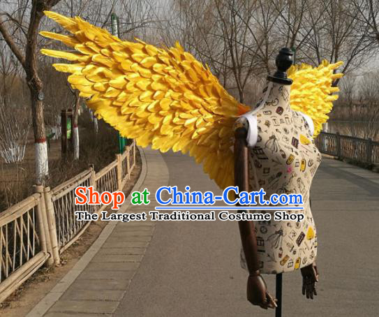 Professional Halloween Stage Show Yellow Feather Angel Wings Brazilian Carnival Catwalks Prop for Women