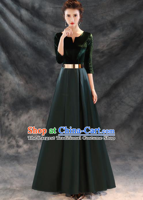 Top Grade Compere Atrovirens Satin Full Dress Annual Gala Stage Show Chorus Costume for Women