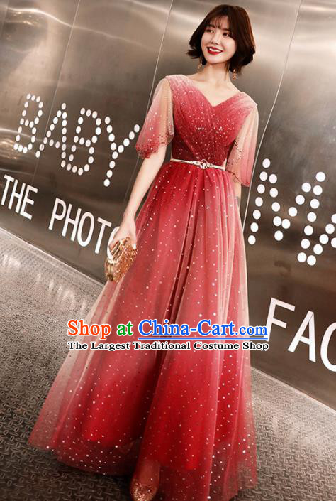 Top Grade Compere Red Veil Full Dress Annual Gala Stage Show Chorus Costume for Women