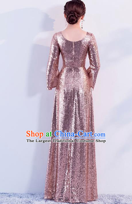Top Grade Compere Pink Sequins Full Dress Annual Gala Stage Show Chorus Costume for Women
