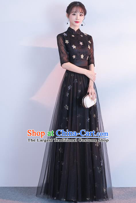 Top Grade Compere Black Full Dress Annual Gala Stage Show Chorus Costume for Women