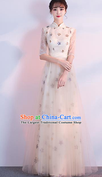 Top Grade Compere Beige Full Dress Annual Gala Stage Show Chorus Costume for Women