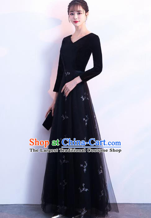 Top Grade Compere Black Veil Full Dress Annual Gala Stage Show Chorus Costume for Women