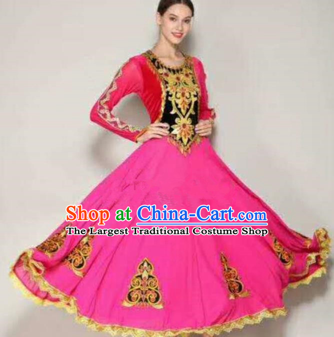 Traditional Chinese Xinjiang Uyghur Nationality Folk Dance Dress Ethnic Stage Show Costume for Women