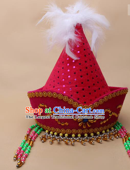 Handmade Chinese Traditional Mongol Minority Dance Rosy Hat Ethnic Nationality Headwear for Women