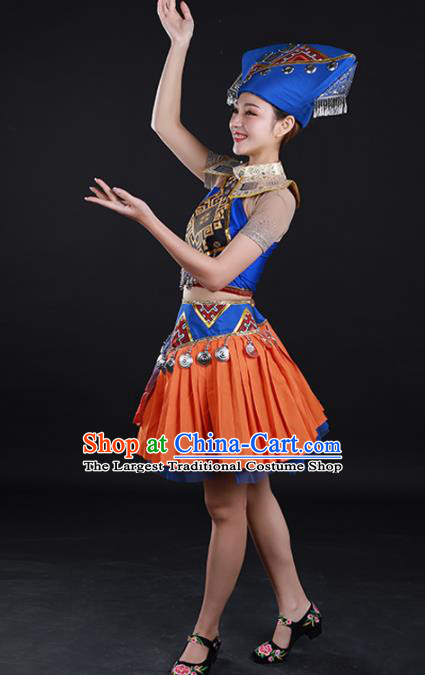 Traditional Chinese Zhuang Nationality Liu Sanjie Dress Guangxi Ethnic Folk Dance Stage Show Costume for Women