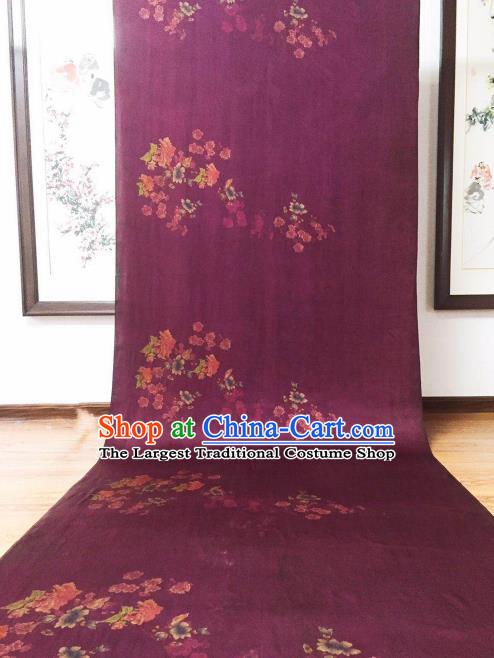 Asian Chinese Traditional Peony Plum Pattern Design Purple Gambiered Guangdong Gauze Fabric Silk Material