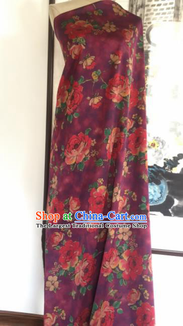 Asian Chinese Traditional Camellia Pattern Design Purple Gambiered Guangdong Gauze Fabric Silk Material