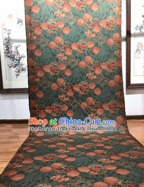 Asian Chinese Traditional Phoenix Chrysanthemum Pattern Design Green Gambiered Guangdong Gauze Fabric Silk Material