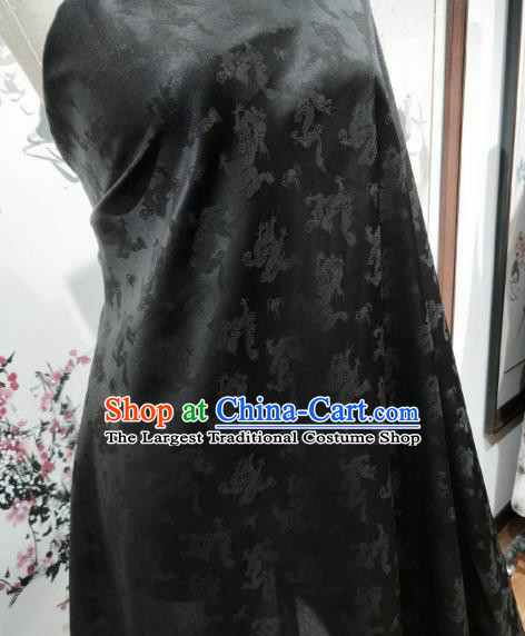 Asian Chinese Traditional Dragons Pattern Design Black Gambiered Guangdong Gauze Fabric Silk Material